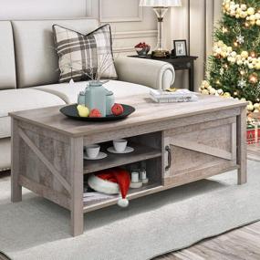 img 2 attached to YITAHOME Gray Wash Farmhouse Coffee Table With Storage, Modern Sliding Barn Door Living Room Center Table Cocktail Large Wood Home Sofa Console 47In