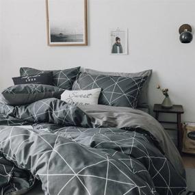 img 2 attached to AMWAN Cotton Full Bedding Sets Grey Geometric Duvet Cover Queen Grid Plaid Comforter Cover Geometric Bedding Set For Boys Men 1 Duvet Cover With 2 Pillowcases Geometric Bedding Collection
