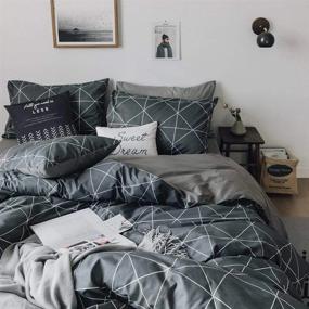 img 4 attached to AMWAN Cotton Full Bedding Sets Grey Geometric Duvet Cover Queen Grid Plaid Comforter Cover Geometric Bedding Set For Boys Men 1 Duvet Cover With 2 Pillowcases Geometric Bedding Collection