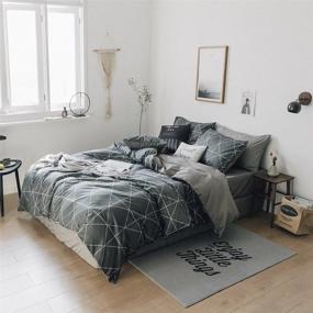 img 3 attached to AMWAN Cotton Full Bedding Sets Grey Geometric Duvet Cover Queen Grid Plaid Comforter Cover Geometric Bedding Set For Boys Men 1 Duvet Cover With 2 Pillowcases Geometric Bedding Collection