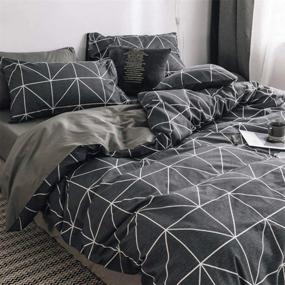 img 1 attached to AMWAN Cotton Full Bedding Sets Grey Geometric Duvet Cover Queen Grid Plaid Comforter Cover Geometric Bedding Set For Boys Men 1 Duvet Cover With 2 Pillowcases Geometric Bedding Collection