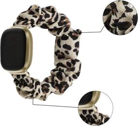 img 1 attached to 🐆 2-Pack Scrunchie Elastic Watch Band for Fitbit Sense/Versa 3: Women & Girls, Soft Cloth Printed Fabric Wristband - Stylish Replacement Bracelet & Accessory (Black Leopard, Small)