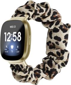 img 3 attached to 🐆 2-Pack Scrunchie Elastic Watch Band for Fitbit Sense/Versa 3: Women & Girls, Soft Cloth Printed Fabric Wristband - Stylish Replacement Bracelet & Accessory (Black Leopard, Small)