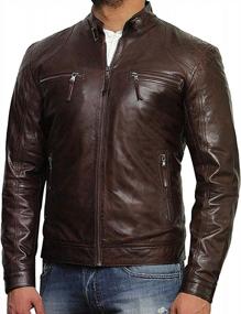 img 2 attached to Cafe Racer Distressed Leather Jacket For Men - Genuine Lambskin Motorcycle Jacket In Black