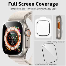 img 3 attached to Apple Watch Ultra 49Mm Screen Protector, Tempered Glass Film [Aluminium Alloy Edge] Anti-Scratch Bubble Free Waterproof HD Screen Protector For Iwatch Ultra Accessories - YMHML Compatible (Titanium)