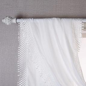 img 4 attached to White Sheer Window Scarf Valance With Lace And Crochet Trim For Wedding, Party, Girls Room, Bed Canopy - DriftAway Luxury Sheer Fabric Topper, Single Panel, 60 X 216 Inches, White