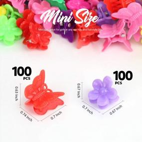 img 3 attached to 200Pcs Small Claw Hair Clips For Baby Girls - 8 Assorted Colors Butterfly & Flower Design