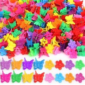 img 4 attached to 200Pcs Small Claw Hair Clips For Baby Girls - 8 Assorted Colors Butterfly & Flower Design