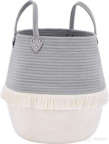 img 4 attached to 👶 YOUDENOVA Baby Laundry Basket, Boho Cotton Rope Nursery Hamper for Kids, Cute Small Hamper (White/Grey), Foldable for Dirty Clothes, Toys, Blanket in Bedroom, Bathroom, College Dorm - Improved SEO