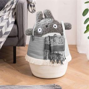 img 2 attached to 👶 YOUDENOVA Baby Laundry Basket, Boho Cotton Rope Nursery Hamper for Kids, Cute Small Hamper (White/Grey), Foldable for Dirty Clothes, Toys, Blanket in Bedroom, Bathroom, College Dorm - Improved SEO