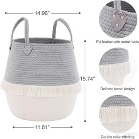 img 1 attached to 👶 YOUDENOVA Baby Laundry Basket, Boho Cotton Rope Nursery Hamper for Kids, Cute Small Hamper (White/Grey), Foldable for Dirty Clothes, Toys, Blanket in Bedroom, Bathroom, College Dorm - Improved SEO