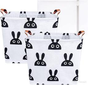 img 4 attached to 🐇 KROBOTT 2PCS Square Laundry Hamper: Waterproof Canvas Baskets for Dirty Clothes, Foldable Storage Bins with Laundry Bag - Ideal for Bedroom, Bathroom, Office, and Toys (Rabbit)