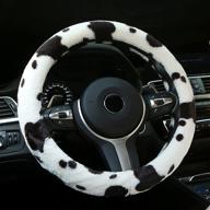 🐄 alemodr cow print steering wheel cover - fluffy and universal (15 inch) for women and girls логотип