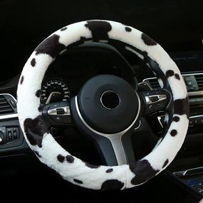 img 4 attached to 🐄 ALEMODR Cow Print Steering Wheel Cover - Fluffy and Universal (15 inch) for Women and Girls