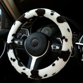 img 3 attached to 🐄 ALEMODR Cow Print Steering Wheel Cover - Fluffy and Universal (15 inch) for Women and Girls