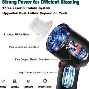 img 3 attached to 🚗 XTAUTO Portable Car Vacuum Cleaner Cordless: High Power Handheld Cleaner for Car/Home/Office Detailing and Cleaning, Wet/Dry Use, 120W/8000Pa/4000mAh Rechargeable Li-ion Battery (Black)