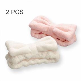 img 2 attached to Pink And White Microfiber Bowtie Headbands Set For Girls And Beauties - Perfect For Facial Makeup, Spa, Yoga, Sports, And Shower - Adjustable Elastic Cosmetic Hair Band (2 Pieces)