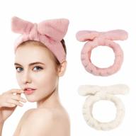 pink and white microfiber bowtie headbands set for girls and beauties - perfect for facial makeup, spa, yoga, sports, and shower - adjustable elastic cosmetic hair band (2 pieces) logo