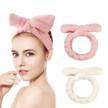 pink and white microfiber bowtie headbands set for girls and beauties - perfect for facial makeup, spa, yoga, sports, and shower - adjustable elastic cosmetic hair band (2 pieces) logo