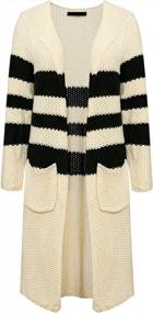 img 1 attached to Striped Knit Long Sleeve Cardigan For Women: Perfect Casual Wear With Pockets