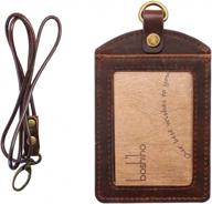 boshiho cowhide leather id badge card holder with 19" neck lanyard, vertical style dark brown - seo optimized logo