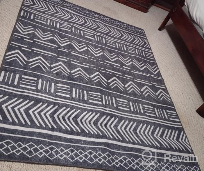 img 1 attached to Dark Gray 5'X7' Eco Friendly Recycled Machine Washable Contemporary Geometric Bohemian Stain Resistant Flat Weave Area Rug review by Evan Burnside