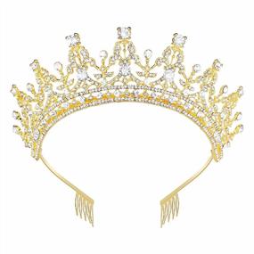img 4 attached to Makone Queen Crown For Women Gold Tiara With Clear Rhinestone For Christmas Birthday Girls Prom Halloween Bridal Party - Gold Crown (White-Gold)