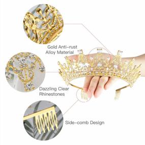 img 3 attached to Makone Queen Crown For Women Gold Tiara With Clear Rhinestone For Christmas Birthday Girls Prom Halloween Bridal Party - Gold Crown (White-Gold)