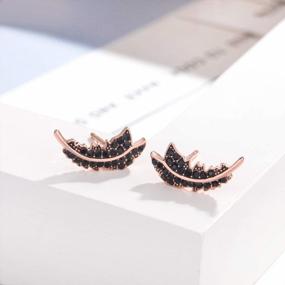 img 1 attached to Stylish Leaf-Shaped Black CZ Crystal Earrings In Rose Gold For Women And Girls By YOQUCOL