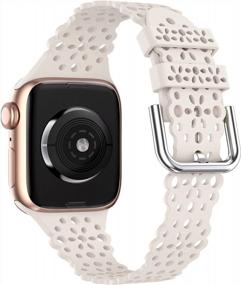 img 3 attached to Stylish Lace Flower Cut-Outs Scalloped Apple Watch Band For Women - Compatible With IWatch Series 8/7/6/5/4/3/2/1 SE, 41Mm/40Mm/38Mm - Soft, Stretchy, And Waterproof TOYOUTHS Band In Starlight Color