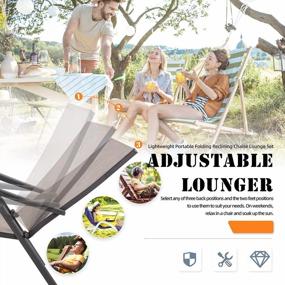 img 1 attached to Outdoor Patio Chaise Lounge Chair Set Of 2 | Adjustable Folding Recliner Chairs | Lightweight Portable Loungers For Pool, Deck, Beach, Yard
