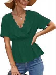 img 3 attached to Women'S Deep V Neck Peplum Tops Short Sleeve Casual Blouses Tee Shirts Wrap Blouse