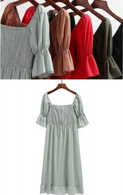 img 1 attached to Stylish And Comfortable: Angashion Women'S Solid Square Neck Summer Dress With Short Puff Sleeves And Smocked Waist