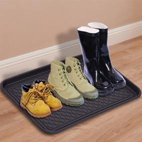 img 3 attached to 👢 Flyowl 2-Pack Multi-Purpose Boot Tray for Indoor Entryway, 24 x 16 inch Heavy Duty Shoe Mat in Black for All Weather Use, Perfect for Storing Shoes & Boots, Pets' Feeding Area, Plants, and Tools.