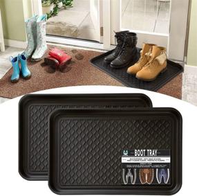 img 4 attached to 👢 Flyowl 2-Pack Multi-Purpose Boot Tray for Indoor Entryway, 24 x 16 inch Heavy Duty Shoe Mat in Black for All Weather Use, Perfect for Storing Shoes & Boots, Pets' Feeding Area, Plants, and Tools.