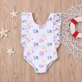 img 3 attached to Oklady Baby Girl Bikini Striped Beach Swimsuit Ruffles Bathing Suit Swimwear+Headband