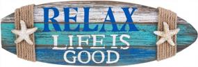 img 4 attached to Coastal Plaque With Surfboard Shape And Starfish Wall Hanging - Perfect Beach Decor For Relaxing Beachcombers, Life Is Good In Blue