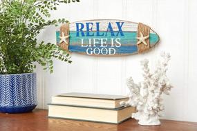 img 2 attached to Coastal Plaque With Surfboard Shape And Starfish Wall Hanging - Perfect Beach Decor For Relaxing Beachcombers, Life Is Good In Blue