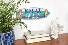 img 1 attached to Coastal Plaque With Surfboard Shape And Starfish Wall Hanging - Perfect Beach Decor For Relaxing Beachcombers, Life Is Good In Blue