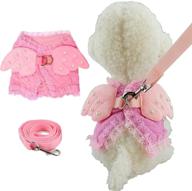 🐾 cute pink pet cat dog harness and leash set with angel wing, lace, and artificial pearls logo