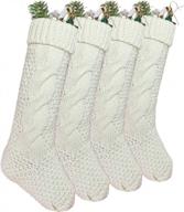 get festive with sattiyrch knit christmas stockings - 4 pack 18” large size for the perfect holiday decor in burgundy and ivory white (ivory) logo