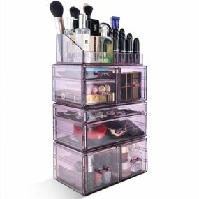 img 4 attached to Purple Acrylic Cosmetic Storage Drawers And Jewelry Display Box - InnSweet 4 Pieces Makeup Organizer & Holder Set