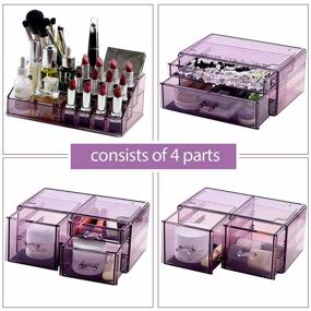 img 1 attached to Purple Acrylic Cosmetic Storage Drawers And Jewelry Display Box - InnSweet 4 Pieces Makeup Organizer & Holder Set