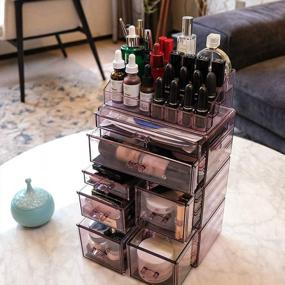 img 2 attached to Purple Acrylic Cosmetic Storage Drawers And Jewelry Display Box - InnSweet 4 Pieces Makeup Organizer & Holder Set