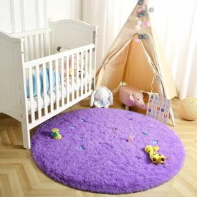 img 1 attached to Super Soft Purple Shaggy Carpet For Children'S Living Rooms And Bedrooms - 4X4 Feet Fluffy Circle Rug From LOCHAS, Perfect For Girls Rooms And Nurseries