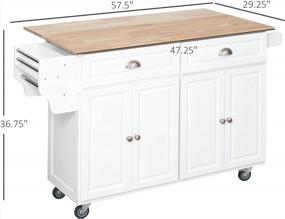 img 2 attached to White Rolling Kitchen Island Cart With Drop-Leaf, Rubber Wood Countertop, Storage Drawers, And Door Cabinets From HOMCOM