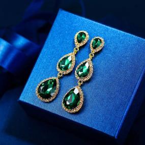 img 2 attached to EleQueen Women'S Gold-Tone Austrian Crystal Teardrop Pear Shape 2.5 Inch Long Earrings Emerald Green Color