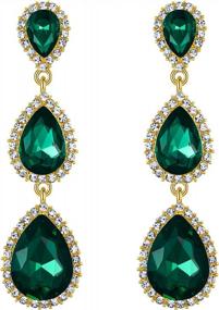 img 4 attached to EleQueen Women'S Gold-Tone Austrian Crystal Teardrop Pear Shape 2.5 Inch Long Earrings Emerald Green Color