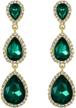 elequeen women's gold-tone austrian crystal teardrop pear shape 2.5 inch long earrings emerald green color logo