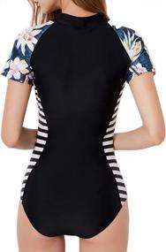 img 3 attached to Women'S Rash Guard Swimsuit: Stylish Zip Front Print Short Sleeve One Piece Swimwear